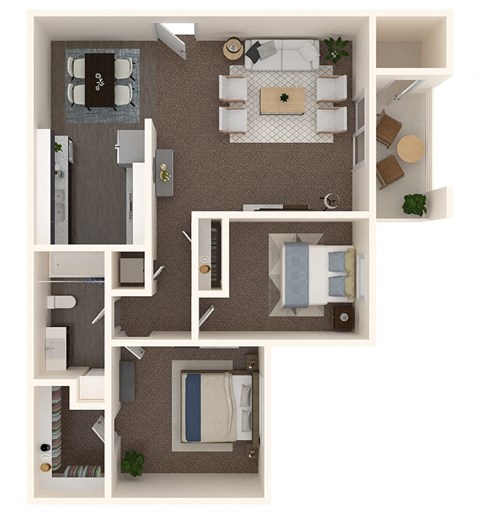 Floor plan for 2 beds, 1 bath, 844 sqft